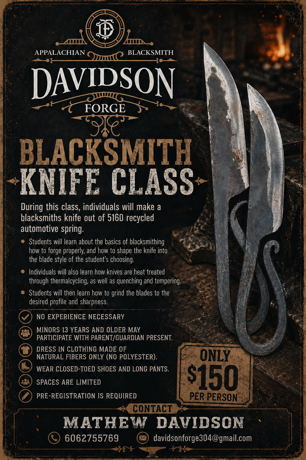 Blacksmith knife class 8am-12pm
